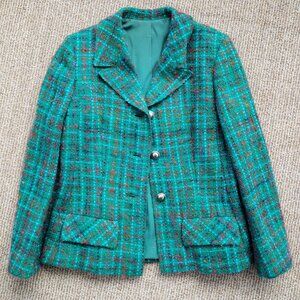 VINTAGE 50s Tweed Blazer Davidow Women's Small Kelly Green